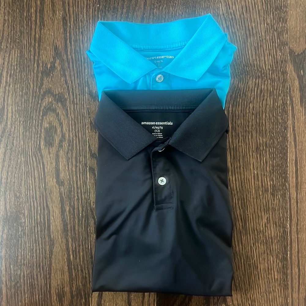2 Amazon Essentials boys golf shirts.  Size 12.